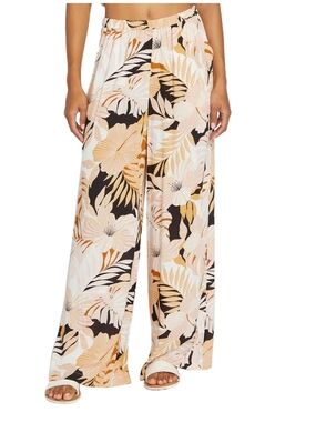 Volcom Peach, Mustard & Black Floral Wide Leg Pants